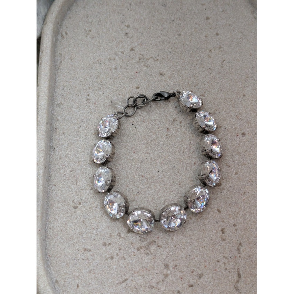 Chunky Rhinestone Tennis Bracelet In Antiqued Silver Tone Bling Glam Party